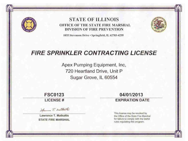 Illinois fire safety license document