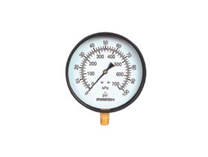 Analog pressure gauge showing psi