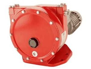 Red industrial motor with circular cover