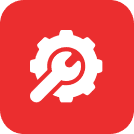 Gear and wrench emblem on red